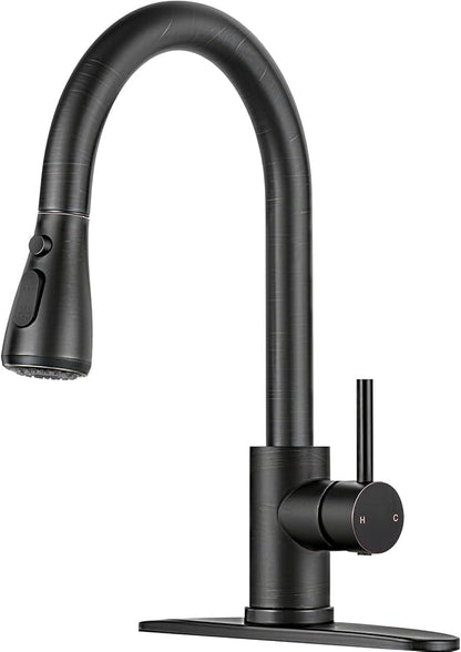 Kitchen Faucet with Pull Down Sprayer - ORB Single Handle Kitchen Faucets, High Arc Stainless Steel Pull Out Kitchen Sink Faucet with Deck for RV Laundry Farmhouse Bar