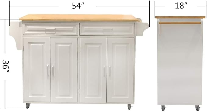 GOWE Kitchen Island & Kitchen Cart, Mobile Kitchen Island, Rubber Wood Top, Big & Adjustable Shelf Inside Cabinet for Different Utensils, Luxury Design Fits Party at Different Site.