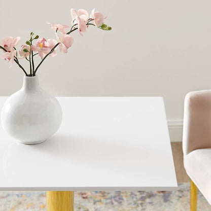 Modway Verne Modern Square 24" Dining Table in Gold White
