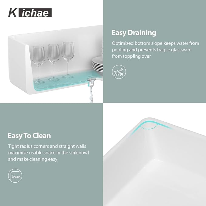 30 Farm Sink White - Kichae 30 x 20 x 9 Inch Farmhouse Kitchen Sink Flat Apron Front White Ceramic Porcelain Fireclay Single Bowl Rectangular Farmer Basin