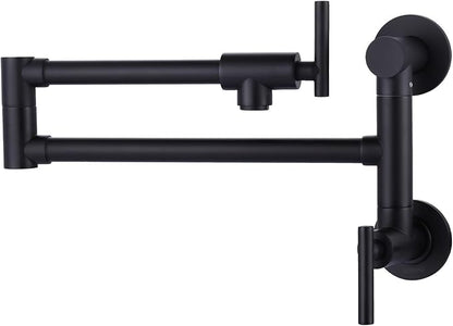 WOWOW Pot Filler Faucet Black: Single Hole Wall Mount Stove Faucet, Brass Pot Filler Two Attachment with Double Joint Swing Arms