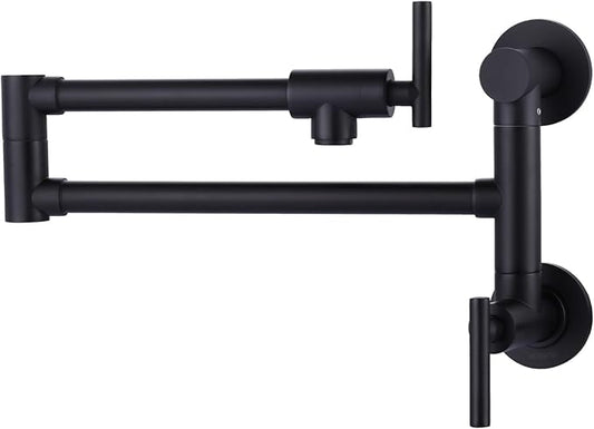 WOWOW Pot Filler Faucet Black: Single Hole Wall Mount Stove Faucet, Brass Pot Filler Two Attachment with Double Joint Swing Arms