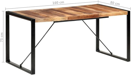 63 inch Dining Table Solid Acacia Wood Brown Rectangular Modern Industrial Style 6 Seater Easy Clean Kitchen & Dining Room Furniture