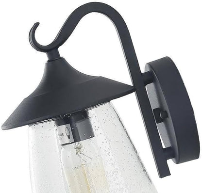 LALUZ Black Outdoor Wall Lights for House, Farmhouse Waterproof Anti-Rust Porch Lights Outdoor with Mushroom Seeded Glass, Outdoor Exterior Wall Sconce Light Fixtures Wall Mount for Patio Garage