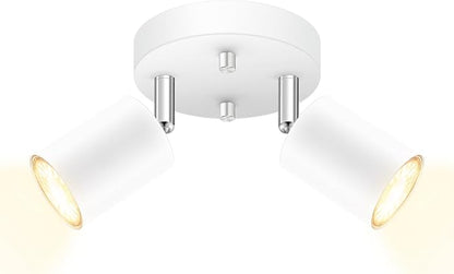 AUQUEE LED 2 Light Track Lighting Kit, LED Track Lighting Fixtures, White Round Ceiling Spot Lighting, Flexibly Rotatable Light Head for Kitchen, Living Room, Bedroom, GU10 Bulb Not Included