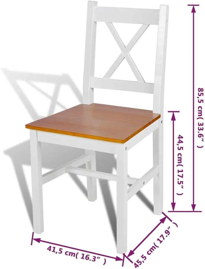 White Pinewood Dining Chairs Set of 4 Natural Wood Kitchen Chairs for Dining Room, Farmhouse, Kitchen & Living Room Furniture, Sturdy & Comfortable Design