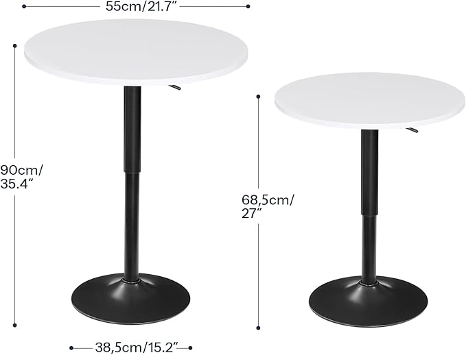 HOOBRO Bar Table, Height-Adjustable Round Pub Table 27-35.4 Inches with Sturdy Base, Modern Style, Easy to Assemble, Suitable for Small Space, White BW58BT01G1