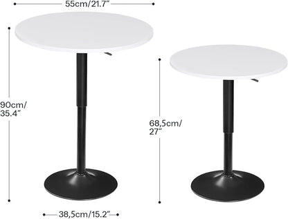 HOOBRO Bar Table, Height-Adjustable Round Pub Table 27-35.4 Inches with Sturdy Base, Modern Style, Easy to Assemble, Suitable for Small Space, White BW58BT01G1