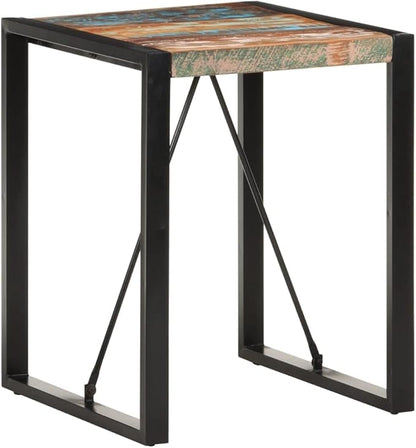 Square Dining Table, Multicolor Solid Reclaimed Wood, Powder-Coated Steel Frame, 23.6x23.6 Inch Kitchen Dinner Table, Modern Farmhouse Style for Dining Room