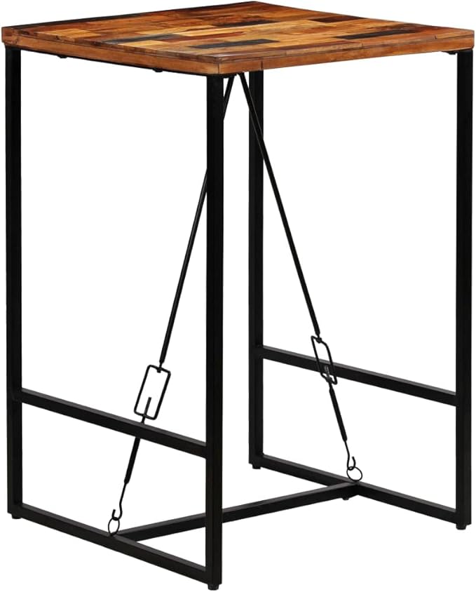 Industrial Style Solid Reclaimed Wood Bar Table 27.6"x27.6"x41.7" with Steel Legs for Kitchen Dining Room Cafe Stable Durable Unique Furniture