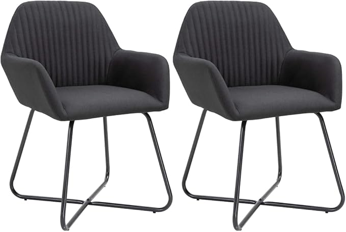 Modern Dining Chairs Set of 2 Black Fabric Upholstered Kitchen and Living Room Chairs with Sturdy Steel Legs for Farmhouse, Bistro, or Restaurant Style