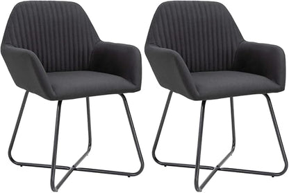 Modern Fabric Dining Chairs Set of 2 Black with Steel Legs for Kitchen Living Room and Vanity Areas Comfortable Seating Furniture