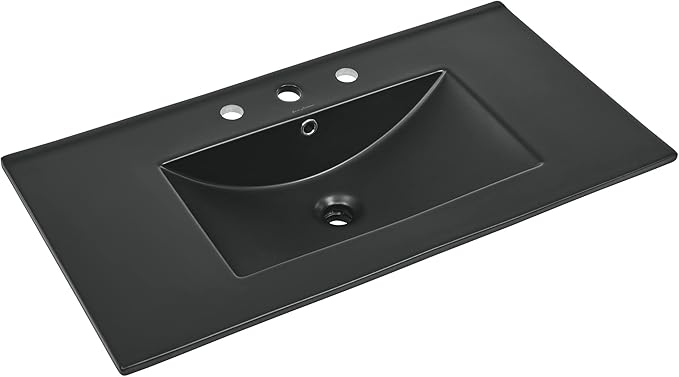 36" Ceramic Vanity Top with Three Faucet Holes in Matte Black