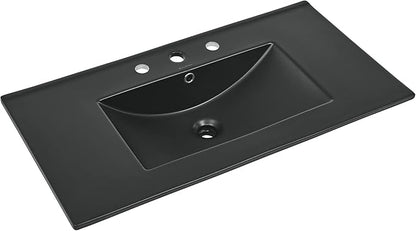 36" Ceramic Vanity Top with Three Faucet Holes in Matte Black