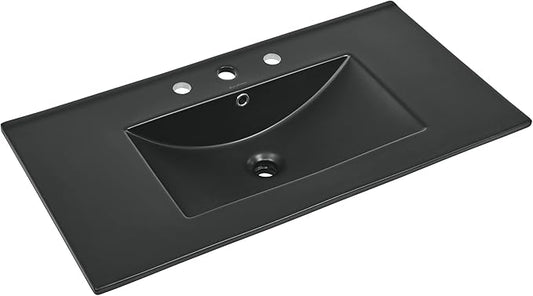36" Ceramic Vanity Top with Three Faucet Holes in Matte Black