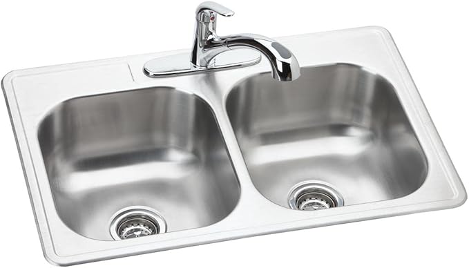 Dayton Stainless Steel 33" x 22" x 8-1/16", 3-Hole Equal Double Bowl Drop-in Sink and Faucet Kit