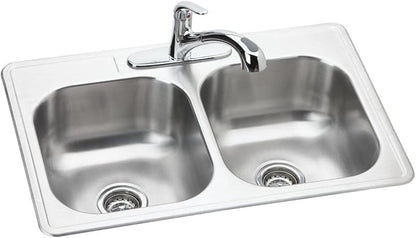 Dayton Stainless Steel 33" x 22" x 8-1/16", 3-Hole Equal Double Bowl Drop-in Sink and Faucet Kit