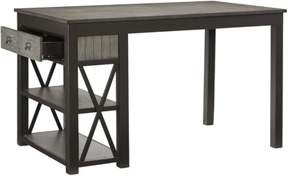 Counter Height Dining Table with Storage Drawers and Open Shelf for Kitchen Island Use
