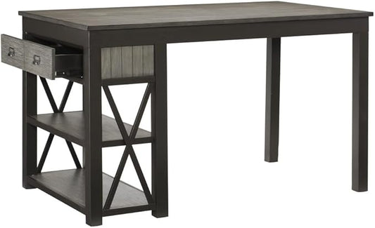 Counter Height Dining Table with Storage Drawers and Open Shelf for Kitchen Island Use