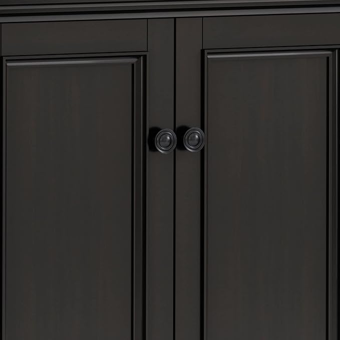SIMPLIHOME Amherst Storage Cabinet - 66 inch Wide Solid Wood 4-Shelf Sideboard Cabinet in Hickory Brown, Transitional Buffet for Living Room or Dining Room with 4 Doors and Adjustable Shelves