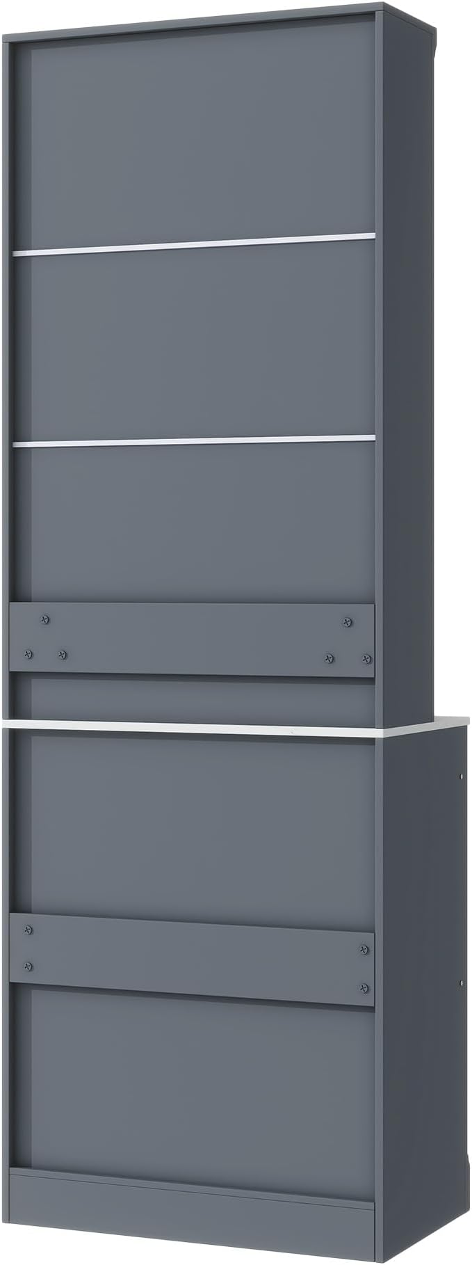 Modern 83.7inch High Kitchen Pantry Freestanding Tall Hutch with Faux Marble Top Display Cupboard with 5 Storage Drawers Practical(Gray)