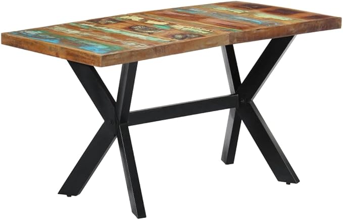 Industrial Dining Table 55" Rectangular Reclaimed Wood & Steel Seats 6 Rustic Modern Kitchen Table Brown Finish for Dining Room, Loft, Breakfast Nook