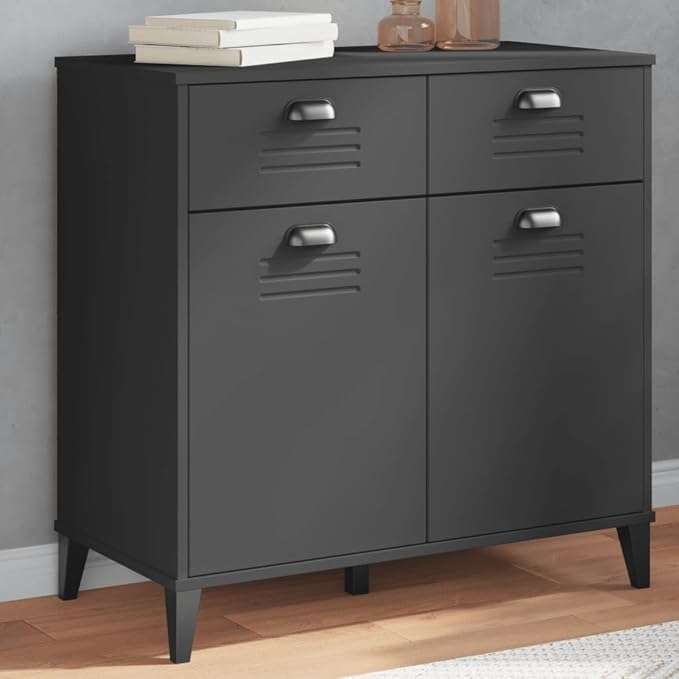 Industrial Sideboard Cabinet 31.5 x 31.5 x 31.5 in Matte Anthracite Engineered Wood Buffet with 2 Drawers for Living Room, Dining Area & Kitchen