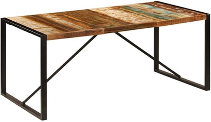 Reclaimed Wood Dining Table 70.9x35.4x29.5 in Multicolor Rustic Kitchen Table Seats 6 with Powder-Coated Steel Frame for Dining Room Living Room Loft Office