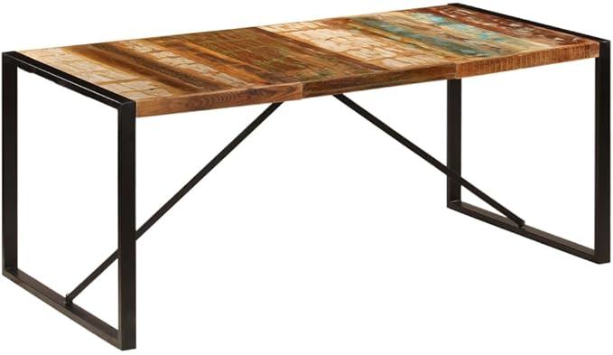 Dining Table Industrial Multicolor Reclaimed Wood 70.9 in Rectangular Dinner Table with Powder-Coated Steel Frame Seats 6 for Dining Room Living Room Kitchen