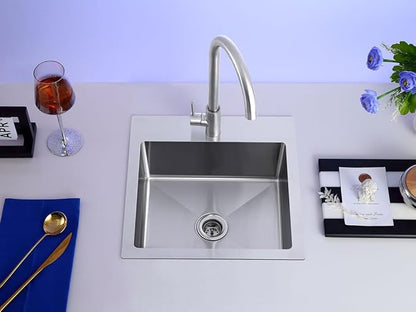 15 x 15 inch Kitchen Sink with 2" Drain Hole, 304 Stainless Steel Handmade Drop-in Bar Sink, RV Camper Kitchen Sink, Brushed