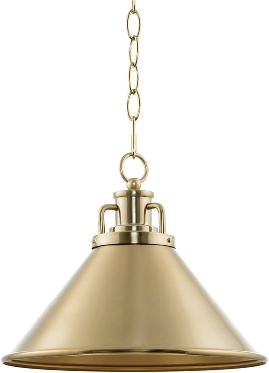 Kira Home Romine 12" Modern Gold Pendant Light with Cone Metal Shade, Mid-Century Gold Hanging Light, Cool Brass Finish