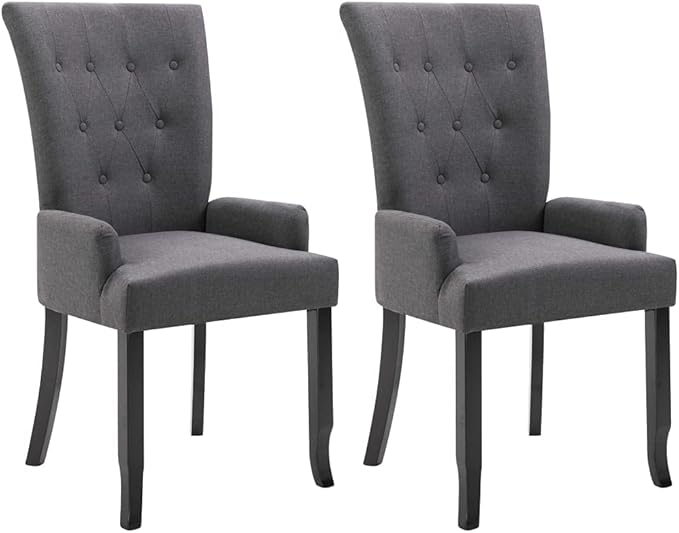 Set of 2 Dark Grey Modern Farmhouse Dining Chairs with Ergonomic Oak Frame 22x21x42 in, Comfy Upholstered Accent Seating for Kitchen Dining Room Living Room