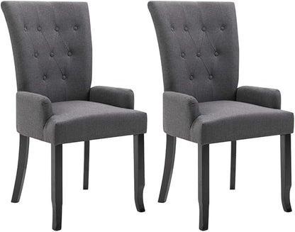 Dining Chairs with Armrests 2 pcs Dark Gray Fabric Upholstered Oak Wood Frame Modern Farmhouse Kitchen Furniture for Dining Room Living Room