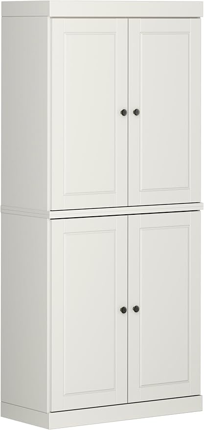 Palace Imports Solid Wood Kitchen Pantry Cabinet - 71.5" Tall x 32" Wide - Wooden Storage Cabinet with 4 Raised Panel Doors & Adjustable Shelves, Off White, Renewable Eco-Friendly, Modular Cabinets