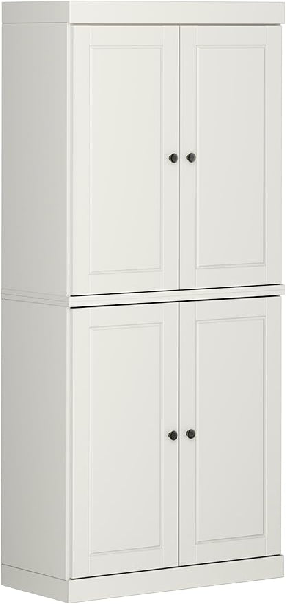 Palace Imports Solid Wood Kitchen Pantry Cabinet - 71.5" Tall x 32" Wide - Wooden Storage Cabinet with 4 Raised Panel Doors & Adjustable Shelves, Off White, Renewable Eco-Friendly, Modular Cabinets