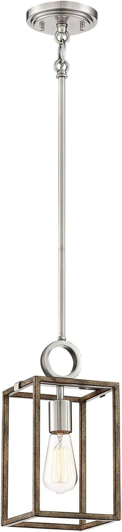 Minka Lavery 4010-280 Country Estates Pendant, 1-Light, 60 Total Watts, 6.5-in H x 12.5-in W, Sun Faded Wood with Brushed ickel