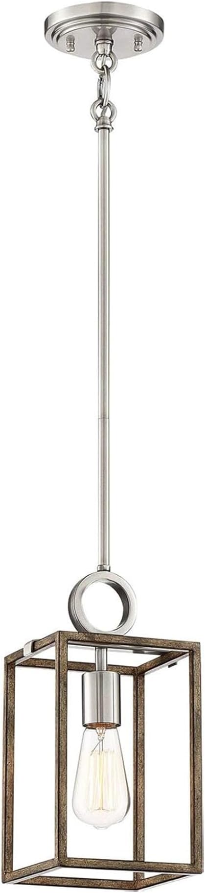 Minka Lavery 4010-280 Country Estates Pendant, 1-Light, 60 Total Watts, 6.5-in H x 12.5-in W, Sun Faded Wood with Brushed ickel