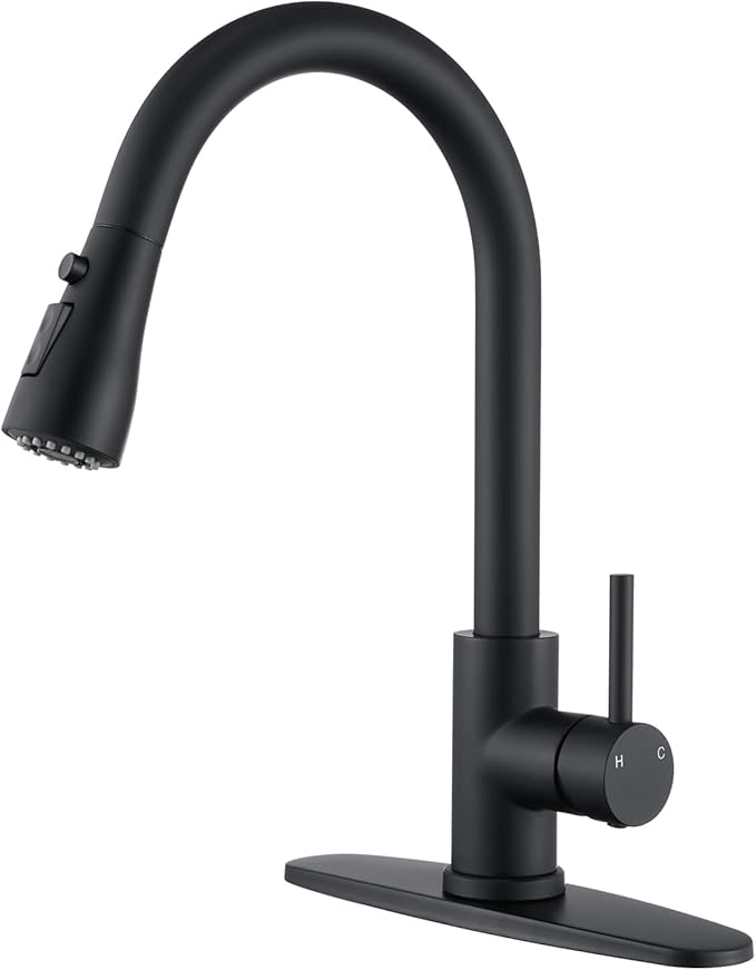 Matte Black Kitchen Faucets with Pull Down Sprayer, Single Handle High Arc Stainless Steel Kitchen Sink Faucet with Pull Out Sprayer,Suitable for Farmhouse Camper Laundry Rv Bar