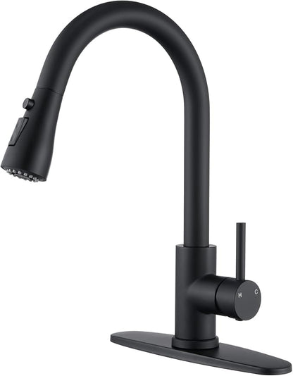Matte Black Kitchen Faucets with Pull Down Sprayer, Single Handle High Arc Stainless Steel Kitchen Sink Faucet with Pull Out Sprayer,Suitable for Farmhouse Camper Laundry Rv Bar
