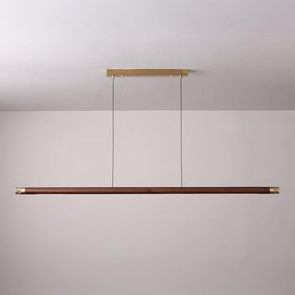 47" Wood Linear Pendant Light, Modern Wabi-Sabi Chandelier with Handcrafted Walnut & Brass, 3 Color Temperatures (3000K-6000K), Hanging Light Fixture for Dining Room, Kitchen, Bedroom