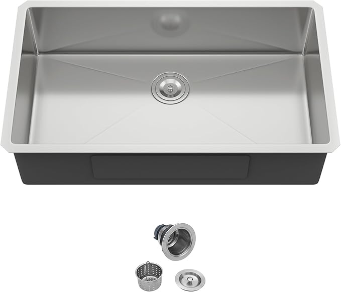 32 Inch Undermount Kitchen Sink - 18 Gauge 32x19 Stainless Steel Single Bowl, 9-Inch Deep Undercounter Sink for Kitchen & Home Use