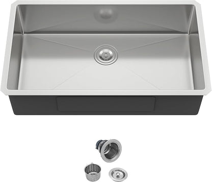 32 Inch Undermount Kitchen Sink - 18 Gauge 32x19 Stainless Steel Single Bowl, 9-Inch Deep Undercounter Sink for Kitchen & Home Use