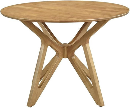 Pemberly Row 5-Piece Round Solid Wood Dining Set, Light Walnut Finish, 42 in Table with 4 Upholstered Side Chairs, Mid-Century Style, Compact Design for Kitchen or Dining Room