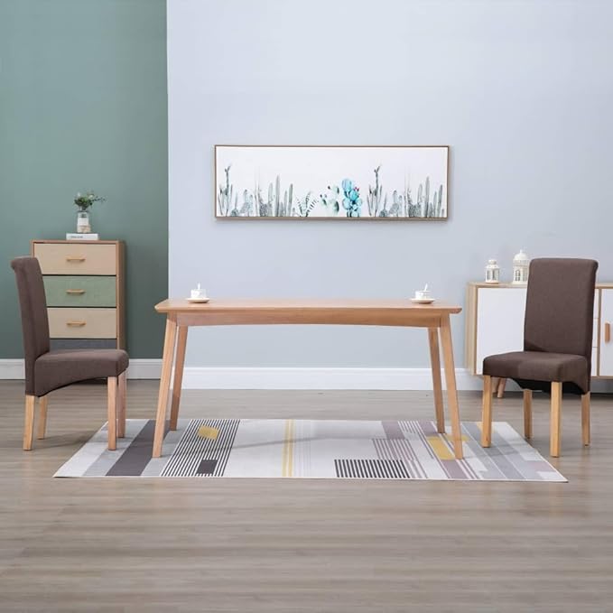 Dining Chair Set of 2 Brown Fabric and Wooden Frame Ergonomic Comfort for Dining Room Kitchen and Living Room