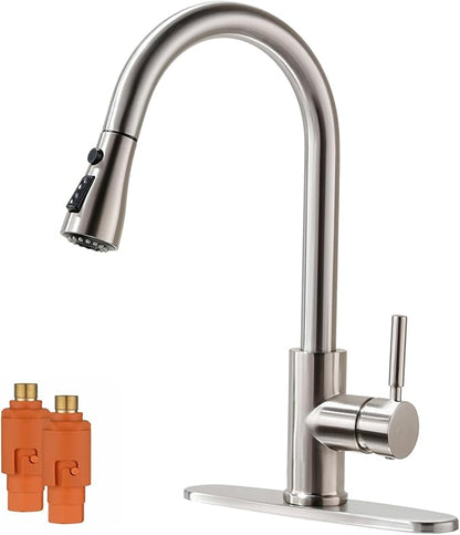 Kitchen Faucet, Kitchen Sink Faucet, Sink Faucet, Pull-Down Kitchen Faucets, Free Water Filter Included, Brushed Nickel, RULIA PB1020