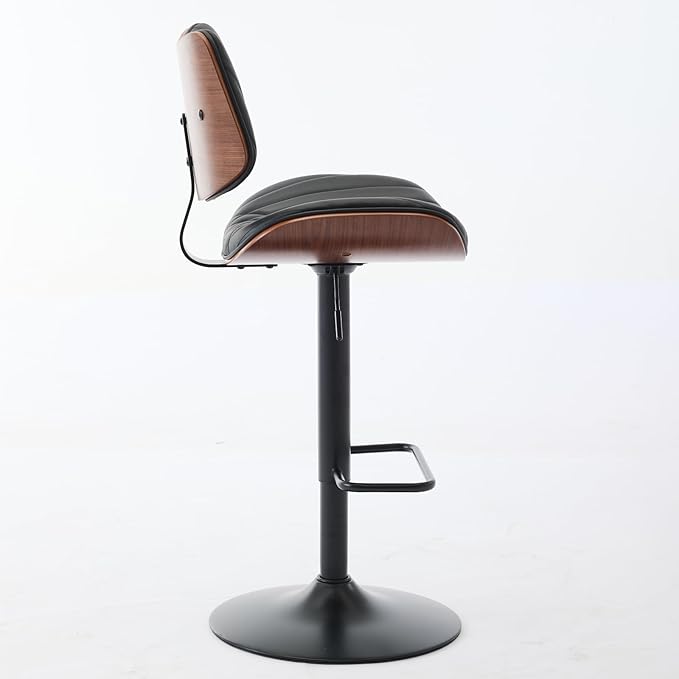 Walnut Bentwood Bar Stools Mid Century Modern Adjustable Counter Height Black Leather Upholstered 360°Swivel Bar Chairs for Kitchen Island,Dining Room,Cafe,Beige,Set of 2