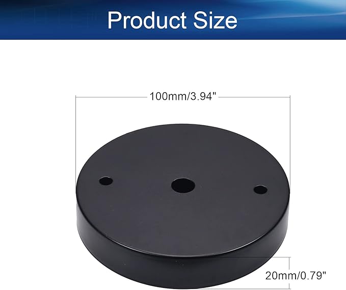 Bettomshin 1Pcs 3.94" x 0.79" (DiaxH) Iron Retro Ceiling Light Plate Chassis Disc Pendant Accessories Hardware Canopy Kit Ceiling Plate Black Tone