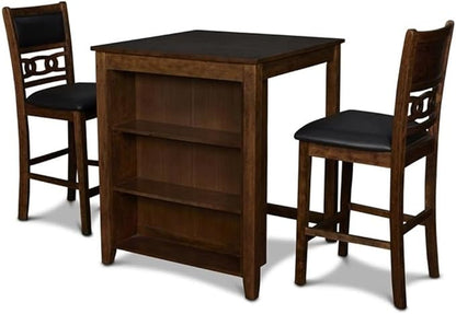 New Classic Furniture Gia Counter Table with Two Chairs and Storage Shelf, 30-Inch, Brown