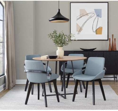 Mid Century Modern Chair with Black Bamboo Frame, Grey Faux Leather Upholstered Foam Padded Seat and Backrest for Kitchen Island Dining Room Accent Chair