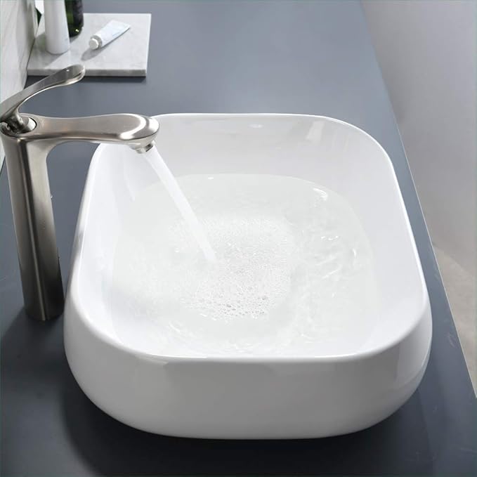 Rectangle Vessel Sink, 18"x16" Modern White Ceramic Bathroom Vessel Sink Above Counter Lavatory Vanity Porcelain Washinng Art Basin
